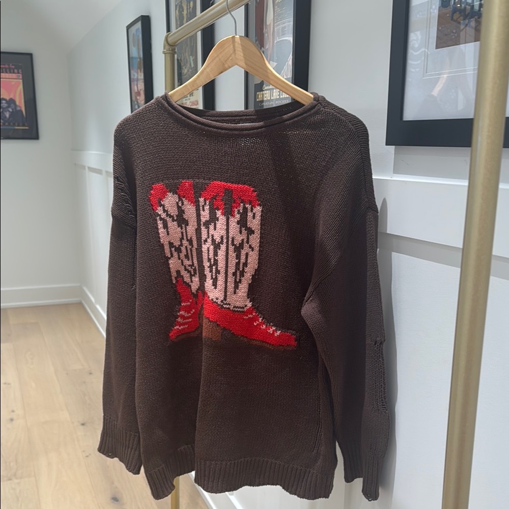 BDG Brown Sweater with Red Boots Design